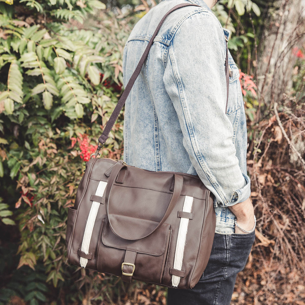 Men's FIRENZE Messenger Bag with Calf-Hair Trim