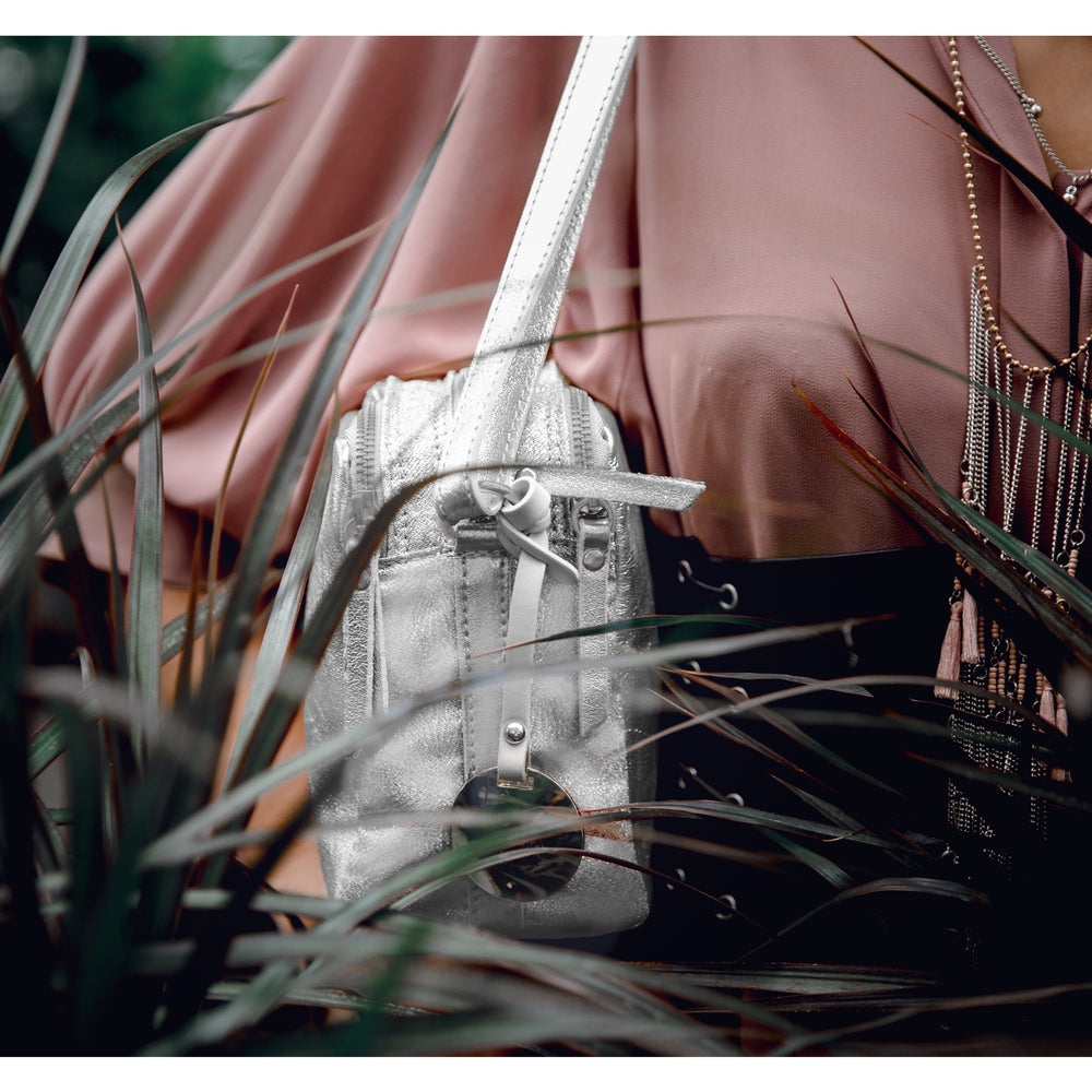 Suede Laminated Leather Shoulder Bag