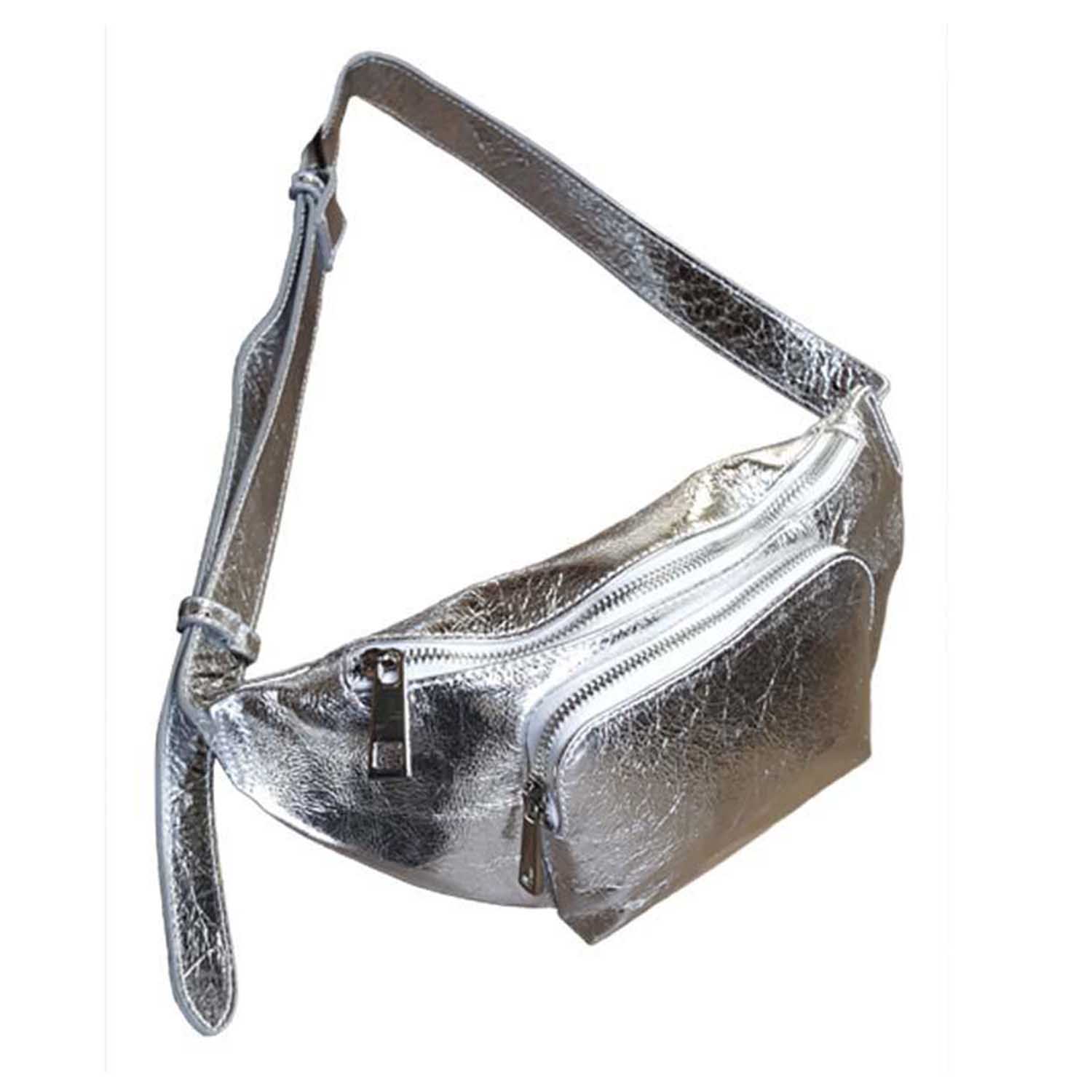 Silver leather cheap fanny pack