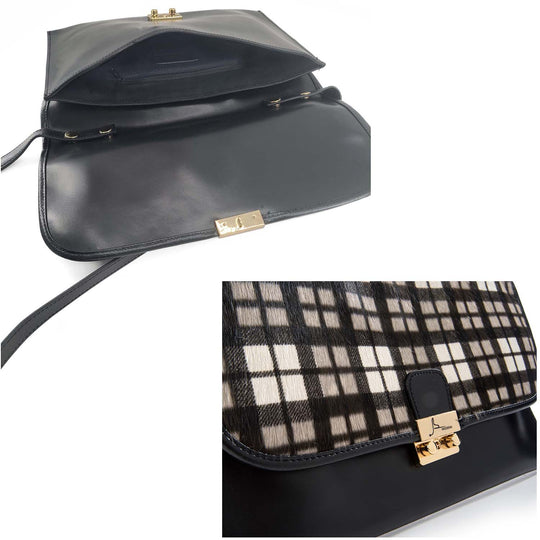 Soave Leather with Plaid pattern HairCalf Clutch