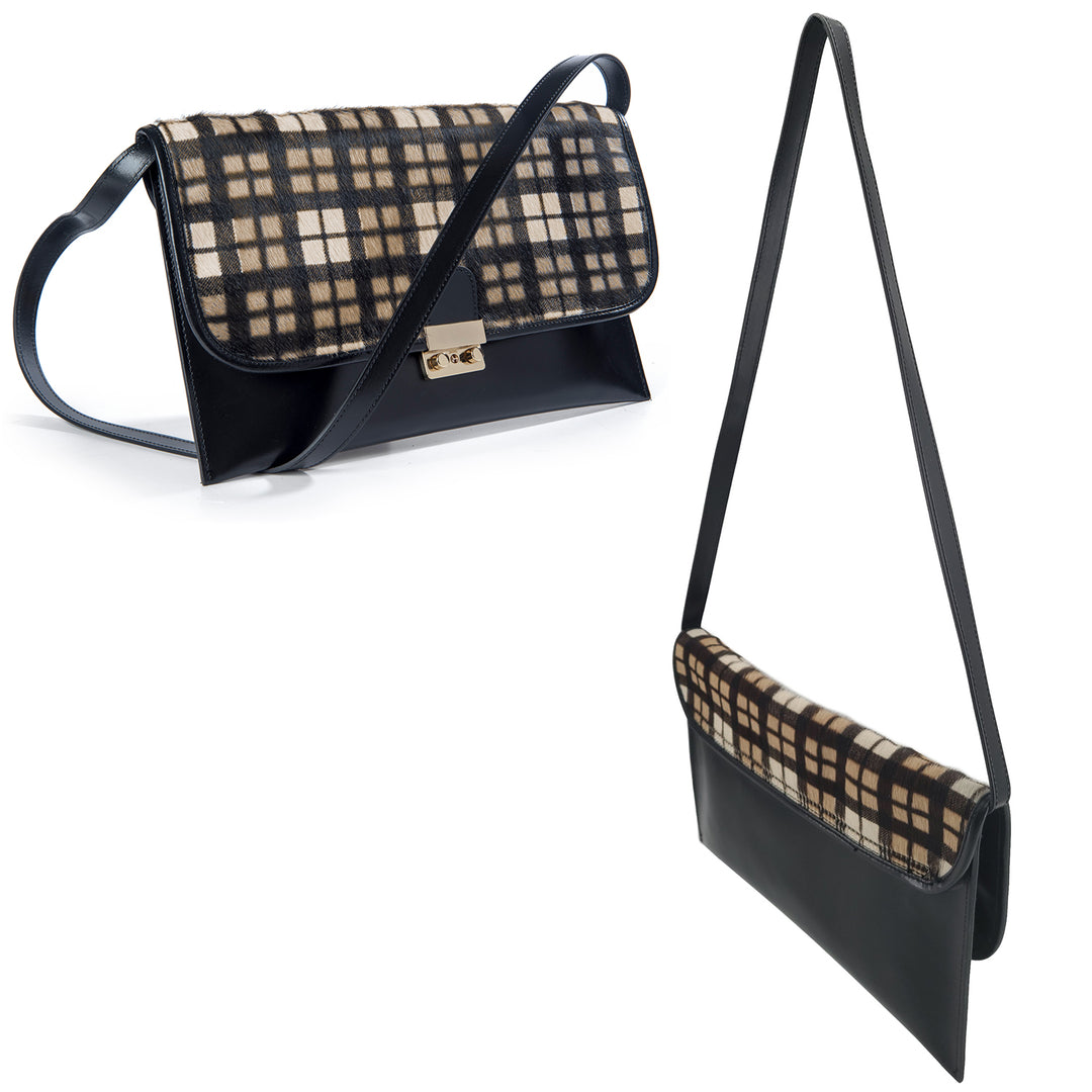 Soave Leather with Plaid pattern HairCalf Clutch
