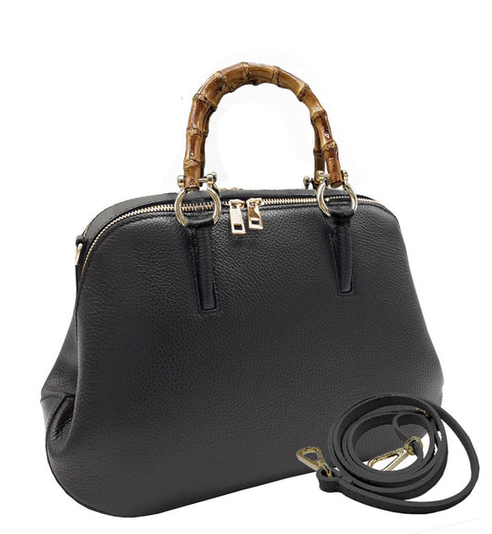 Classic Leather Bag with Bamboo Handles (B299 Bamboo)