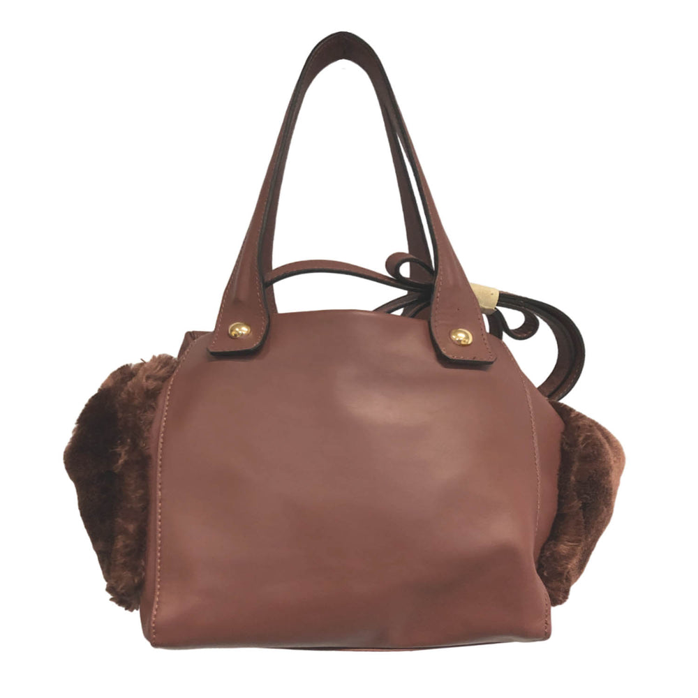 Three pockets Sauvage Leather tote with Faux Trim