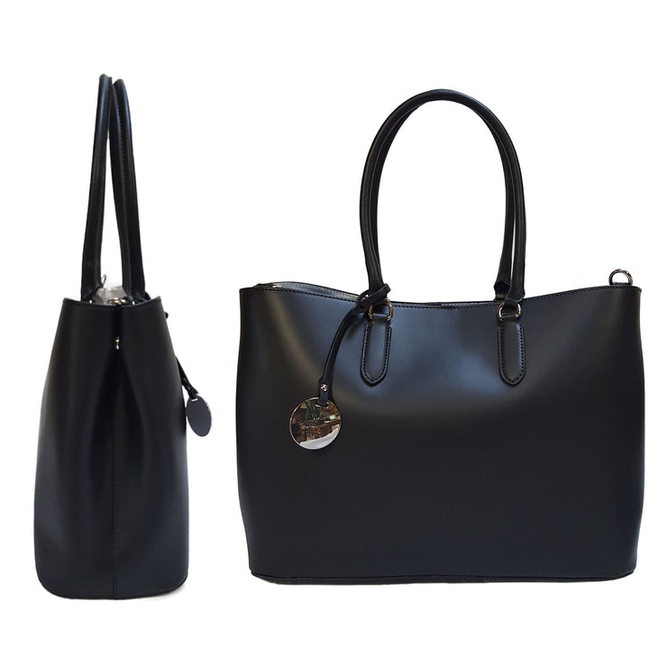 Ruga Leather Tote with Perlato Silver Interior