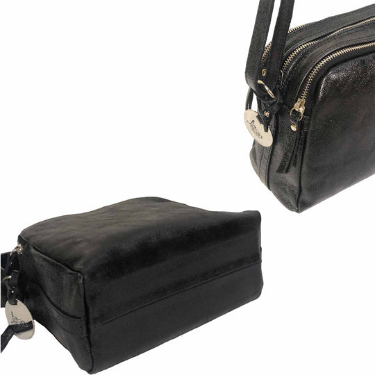 Suede Laminated Leather Shoulder Bag