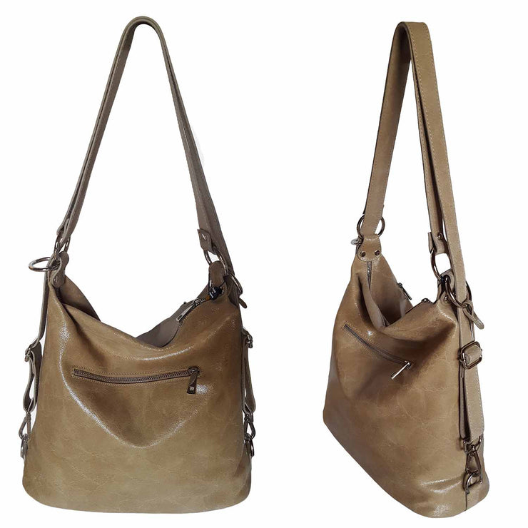Convertible Backpack-Tote in Suede Crinkled Leather