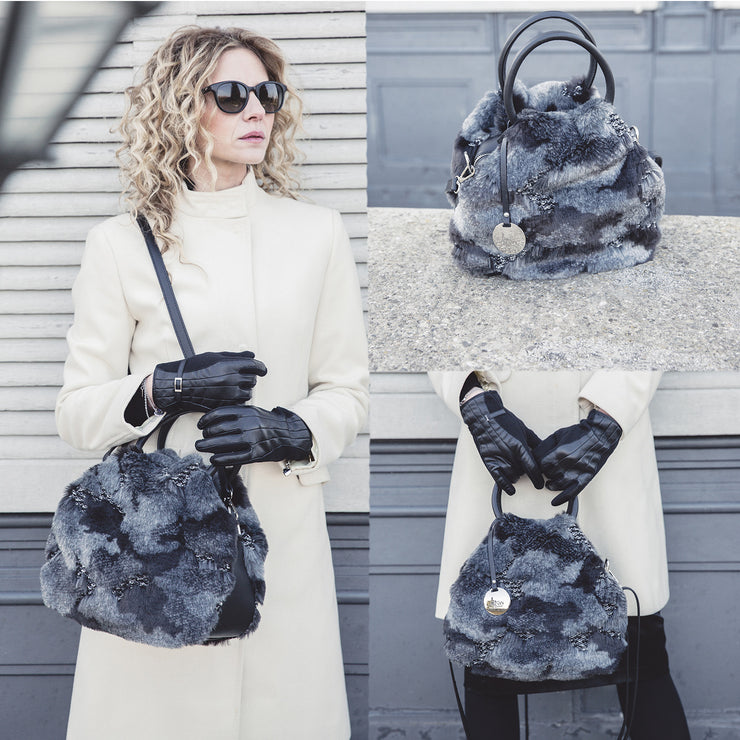 Regina, Ruga Leather & Black Mantra Faux Fur Tote